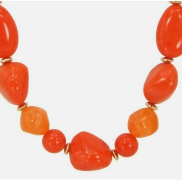 Orange bead necklace earring set with large chunky beads and gold accents - Picture 11 of 12